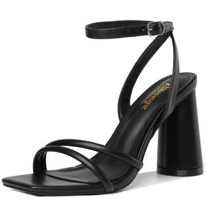 RIBONGZ Block Heels Prom Heeled Sandals for Women Chunky Square Open Toe Strappy High Heels Ankle Strap Weddin