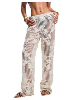 GORGLITTER Women's Flower Crochet Swimsuit Coverup Pants Summer Beach Vacation Low Waisted Knit Swim Cover Up 