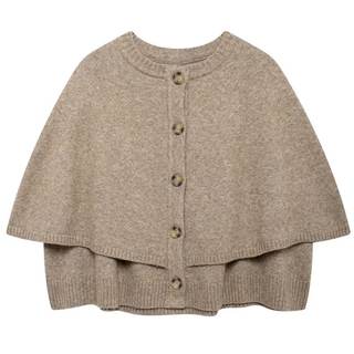 HOULENGS Women's Round Neck Shawl Cardigan Sweater Casual Button Down Cropped Knit Cape Coat Fall Trendy Sweat