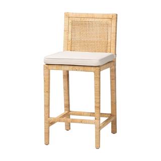 bali & pari Sofia Rattan Counter Stool with Mahogany Wood Frame - Handwoven Wicker Counter Chair with Removabl