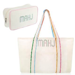 Sadnyy 2 Pcs Mahjong Canvas Tote Bags Set Embroidered Mahjong Tote American Mah Jong Tile Bag with Zipper for 