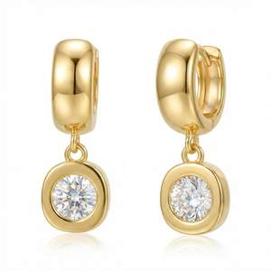 NIXMAX Trendy Gold Dangle Earrings for Women, Chunky Statement CZ Hoops | Bezel-Set Cubic Zirconia Charm, 14K 