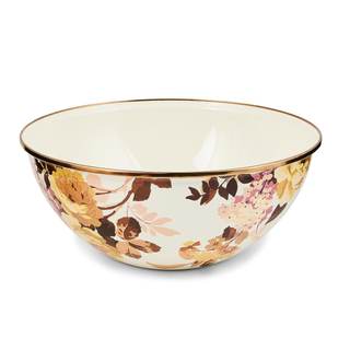 MACKENZIE-CHILDS Everyday Bowl, Large, Wild Rose White | Hand-applied design, made from enameled steel, decora