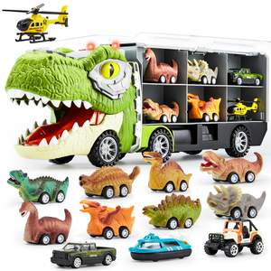 JOYIN 13 in 1 Dinosaur Toys for Kids 3-5, Transport Dinosaur Carrier Truck with 12 Pull Back Cars, Toddler Toy