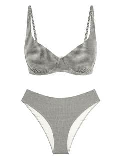 ZAFUL Underwire Bikini Set Bathing Suit for Women High Waisted Swimsuits | Gingham Push Up Bikini Top Supporti