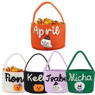 Custom Halloween Trick or Treat Basket with Name | Personalized Halloween Candy Bucket Gift for Boys Girls | C