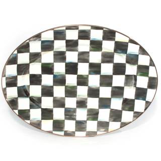 MACKENZIE-CHILDS Enamel Oval Platter, Black-and-White Courtly Check | Hand-painted design, serving plate for e
