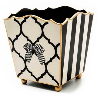 MACKENZIE-CHILDS Wooden Waste Bin, Pretty as a Bow | Hand-painted design, decorative open-top wastebasket for 