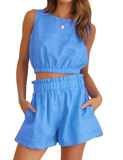 FANCYINN Women Summer 2 Piece Outfits Casual Crop Top Tank Sleeveless and Elastic Waist Pants Short Sets With 
