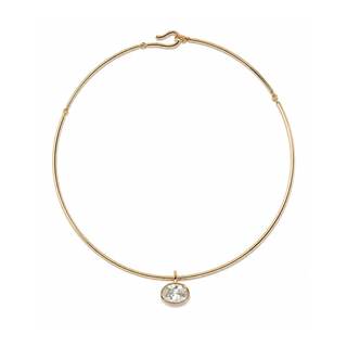 18k Gold Oval Bezel Collar Charm Necklace and Charms | Choker Pendant Necklace & Add On Charms Clear (Base + C