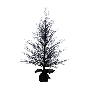 Nearly Natural 4ft. Pre-Lit Halloween Black Twig Artificial Fall Tree in Burlap Planter with 63 Warm White LED