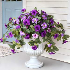 2 Pcs Artificial Fake Petunia Flowers for Outdoor Porch Summer Decor | UV Resistant Faux Silk Flower for Garde