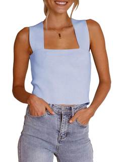 Zwurew Women's Knit Square Neck Tank Tops Sleeveless Sweater Fitted Shirts | Summer Basic Slim Fit Tops, Dress