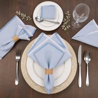 Folkulture Cloth Napkins, Set of 12, Fringe Blue (18x18 Inch) | 100% Cotton, Decorative, Machine Washable, Sof