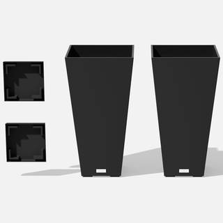 Veradek V-Resin Indoor/Outdoor Taper Planter (Black, 30 inch - 2 Pack with 2 Saucer Trays) Black 30 inch - 2 p