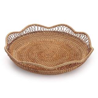 Rattan Fruit Basket for Serving Woven Bread Tray for Cake Kitchen Counter Table Natural (11.8inch D x 3.5inch 
