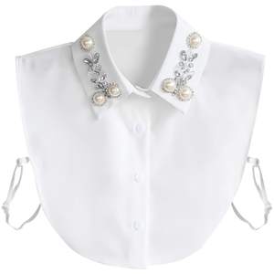 Joyci Diamond Pearl False Collar Detachable Fake Collar Dickey (White) | Exquisite Beaded Classy Half Shirt So