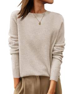 ANRABESS Womens 100% Wool Sweaters Crewneck Long Sleeve Work Business Casual Basic Sweater Tops 2026 Fall Outf