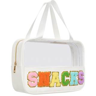 Snacks Bag Clear Chenille Varsity Letter Zipper Pouch Travel Makeup Bag Aesthetic Storage Organizer Pouches fo