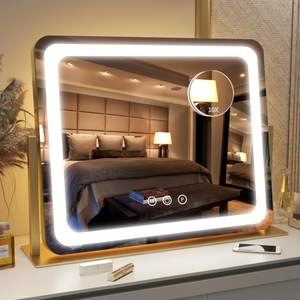 FENNIO Gold Vanity Mirror with Lights 22"x19", LED Lighted Makeup Mirror, Large Makeup Mirror, Make up Mirror 