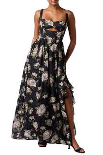 Lulus Morgana Cutout Floral Women's Maxi Dress | Cutout Elegant Floral Gown, Fall Wedding Guest & Formal Eveni