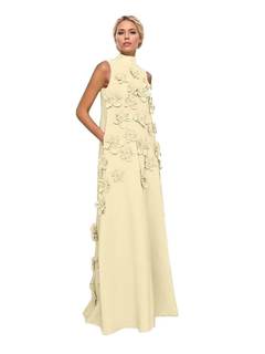 3D Flowers Satin Mother of the Bride Dress | Tie Back A-Line Wedding Guest Gowns with Pockets for Women, Sleev