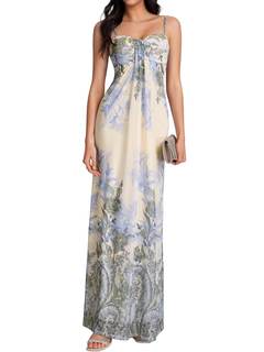 KUTUMAI Summer Floral Maxi Long Beach Wedding Guest Dresses for Women 2026 | Spaghetti Strap, Stretchy Mesh, S
