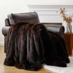 BATTILO HOME Luxury Fluffy Brown Faux Fur Throw Blanket, Cozy Warm Fur Blanket for Couch, Sofa, Chair, Bed, Pl