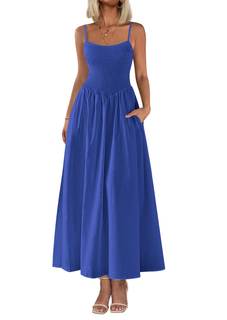 PRETTYGARDEN Women's Smocked Maxi Dresses 2026 Summer Sundress Casual Spaghetti Strap Swing A Line Long Flowy 