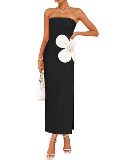 ZESICA Womens Summer Cocktail Strapless Bodycon Maxi Dress | Backless, Floral Tube Dress, Formal Long Dress, W