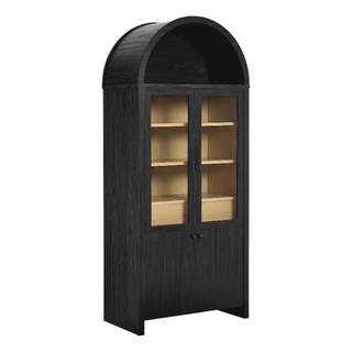 Modway Evie Arched Display Cabinet in Black Oak - Modern Tall Storage Cabinet with Shelves - Sophisticated Gla