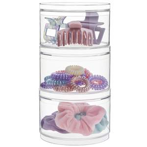 STORi Bella Stackable Clear Plastic Container (Set of 3) Round Vanity Storage Organizers with Lids for Hair Ac