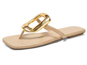 Coutgo Womens Flat Sandals Comfortable Flip Flops Slide Sandals Summer Beach Shoes with Metal Decoration Light