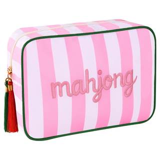 Embroidered Mahjong Tile Bag with Zipper, Thickened Mahjong Pouch for 166 Tiles, Portable Travel Storage Pouch