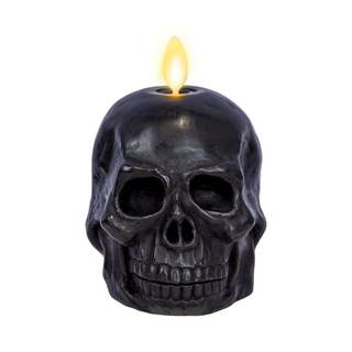 Luminara Flameless Single LED Moving Flame Small Skeleton Skull Figural (3.75" x 4.25") Real Wax LED Candle, U