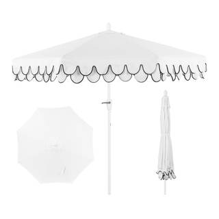JONATHAN Y Tracy 9' Scalloped Market Patio Umbrella, White | 8 Aluminum Ribs, Auto-Tilt Crank Lift, UV Resista
