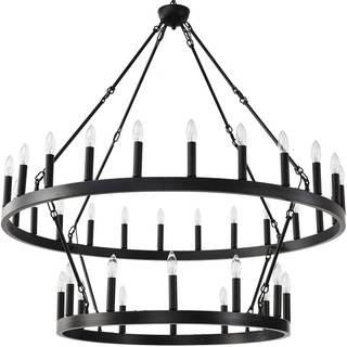 48 Inch Large Black Wagon Wheel Chandelier,2 Tier 36-Lights Farmhouse Industrial Country Style Round Pendant L