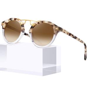 CARFIA Small Retro Double Bridge Women's Sunglasses Polarized Acetate Round | UV400 polarized, Non-fading acet