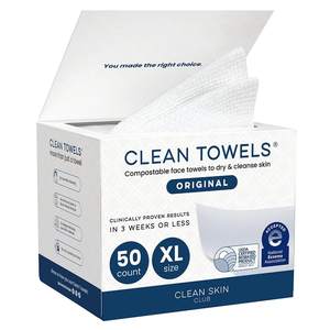 Clean Skin Club Clean Towels XL®, 100% USDA Biobased Face Towel, Disposable Face Towelette, Eczema Association