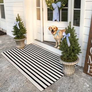 KIMODE Outdoor Rug Front Door Mats Fall Porch Rug Patio Rugs Entrance Mat | Striped, 3'x 5',Washable,Cotton Ha