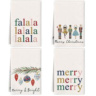 4PCS Christmas Kitchen Towels Dish Towel Xmas Nutcrackers Quick Drying Dish Cloth Hand Towels Home Decor for K