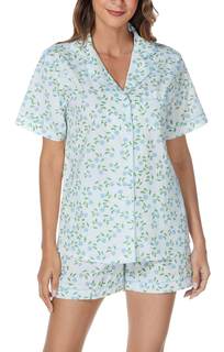 LUBOT 100% Cotton Pajamas for Women 2 Piece PJ Set Poplin Woven Lightweight Ladies Button Short Sleeve Sleepwe