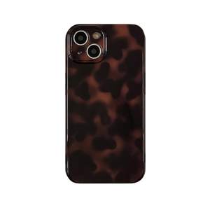 Aesthetic Tortoise Shell Phone Case for iPhone 14 6.1in,Retro Cool Girl Leopard Print Brown Amber Trendy Full 