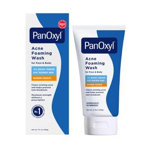 PanOxyl 10% Benzoyl Peroxide Acne Foaming Wash, Maximum Strength, Daily Acne-Fighting Face and Body Cleanser, 