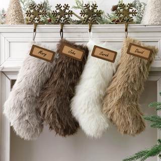 Personalized Christmas Stockings, 4 Pcs 18 Inch Neutral Luxury Thick Plush Faux Fur Stocking, Neutral Colors o