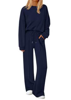 PRETTYGARDEN Womens Long Sleeve Sweatshirt 2 Piece Sets | Comfy Soft Kint, Casual Loose Fit, Crewneck Top Wide