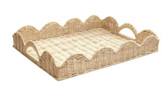 Scalloped Imitation Rattan Tray Basket,17"*13" Super Hard Rectangle Hand Woven Wicker Serving Trays with Handl