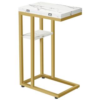 HOOBRO Foldable C Shaped End Table, C Shaped Side Table with Storage Shelf, Small Snack Table, Slide Under Cou