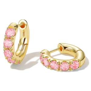 14k Gold Plated Small Hoop Earring for Women with Sterling Silver Post, Trendy Gold Pearl Earrings Opal/Aura E