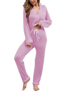 Pajama Sets Women Soft Long Sleeve Button Down Sleepwear Classic Ladies Pjs Lightweight Lounge Sets S-XXL Smal